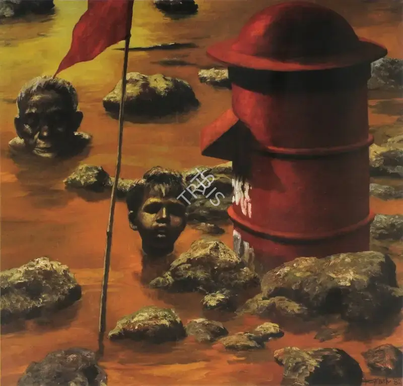 Bikash Bhattacharjee (Artist), Flood Dear Flood, 1982, Painting