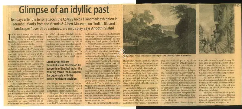 Anoothi Vishal (Reporter), Glimpse of an Idyllic Past, 2008, Newspaper Clipping