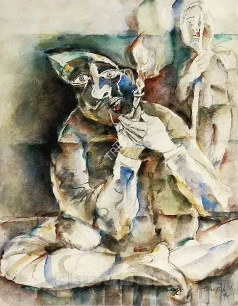 Paritosh Sen (Artist), Man Smoking Hookah, 1980, Painting
