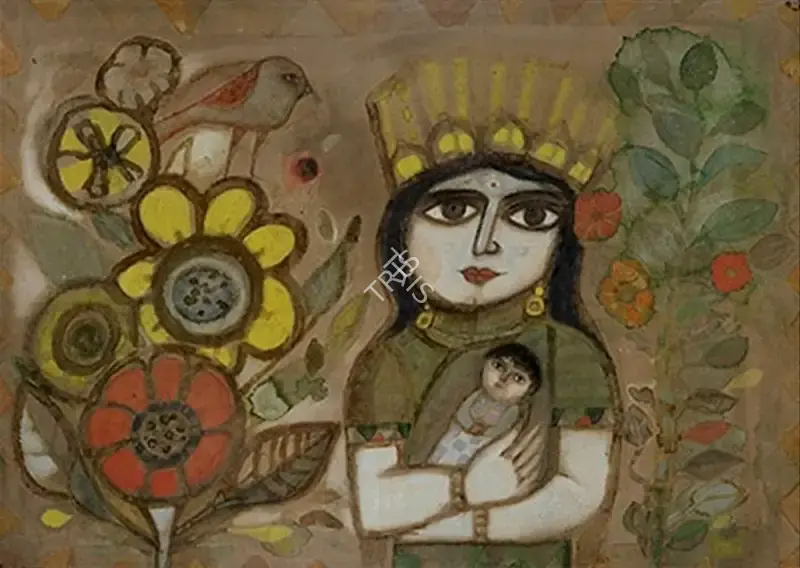 Badri Narayan (Artist), Mother and Child, 1965, Painting