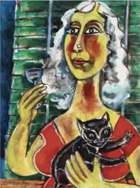 Paritosh Sen (Artist), Woman with Kitten, 2005, Painting