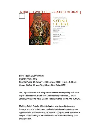 Satish Gujral (Artist), Satish&nbsp;Gujral, 2016, Solo Exhibition Invitation
