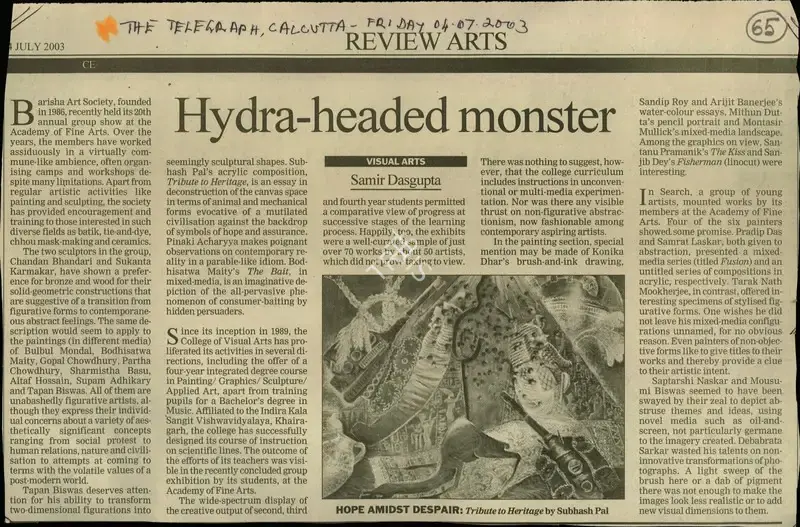 Samir Dasgupta (Reporter), Hydra-headed Monster, 2003, Newspaper Clipping