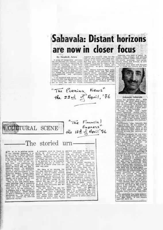 Swadesh Arora (Writer), Sabavala: Distant horizons are now in closer focus , 1976, Newspaper Clipping