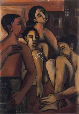 Ramkumar (Artist). Untitled (Family), 1957 | Painting, Ch.Mum/19.12.13, 2013 · Christie's