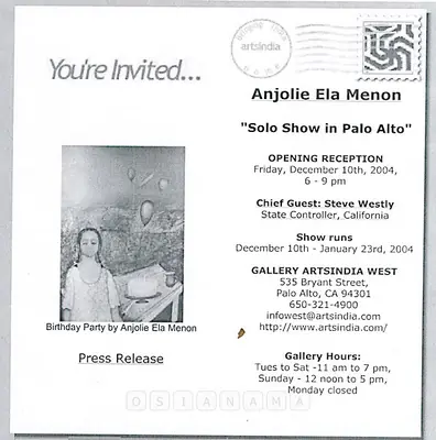 Anjolie Ela Menon (Artist), Anjolie Ela Menon, 2004, Solo Exhibition Invitation