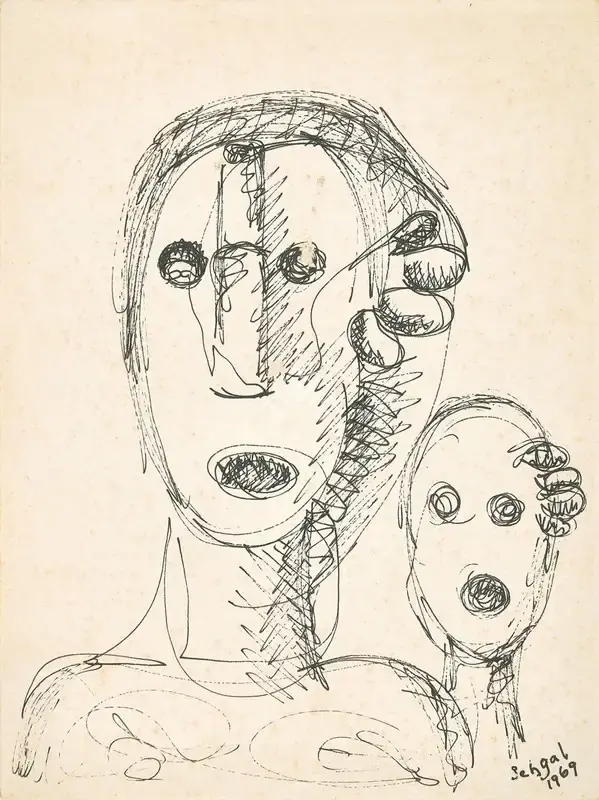 Amar Sehgal (Artist), Two Heads, 1969, Drawing