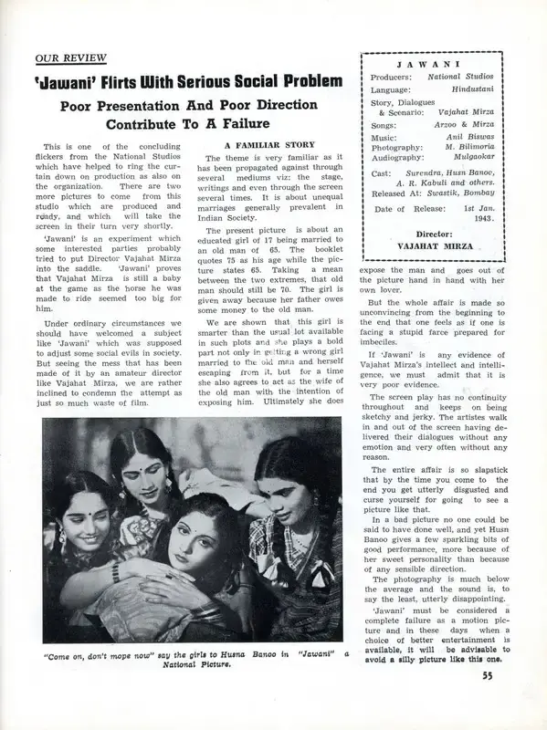 Jawani' Flirts with Serious Social Problem, 1943, Film Review