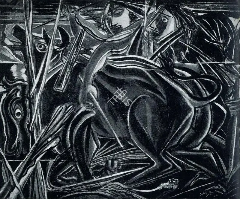 George Keyt (Artist), Peasants Ploughing, 1944, Painting