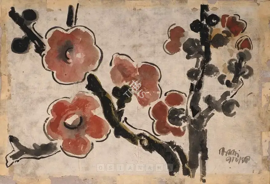 Mukherjee, B.B. (Artist). Flowers, 1945 | Painting, Os.Mum/21.03.09, 2009 · Osian's