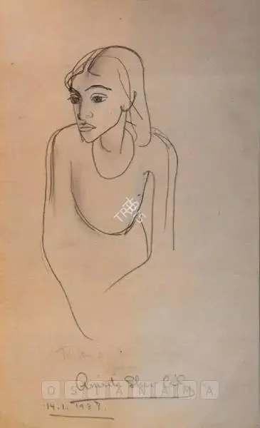 Amrita Sher-Gil (Artist), Seated Girl (Study For Fruit Vendor), 1937, Drawing