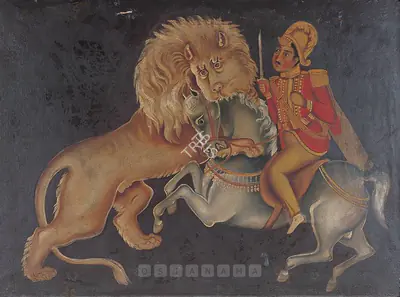 Anonymous (Artist), Company Horseman And Durga's Lion, 1921, Painting