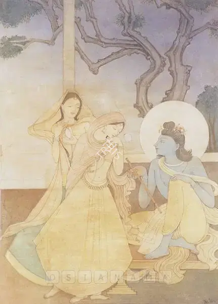 Majumdar, Kshitindranath (Artist). Radha & Krishna, late 1940s | Painting, Os.Del/24.11.06, 2006 · Osian's
