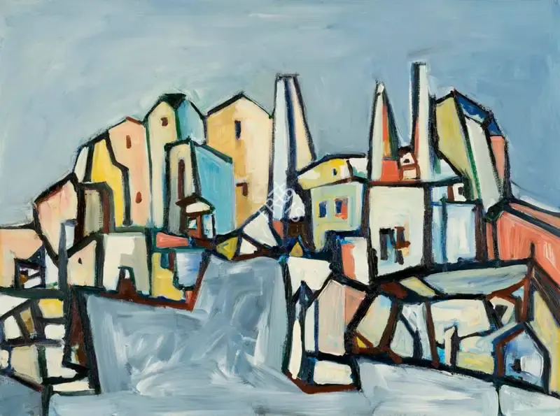 S.K. Bakre (Artist), Untitled (Townscape), 1962, Painting