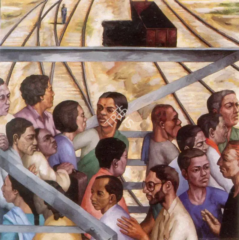 Sudhir Patwardhan (Artist), People on a Bridge, 1996, Painting