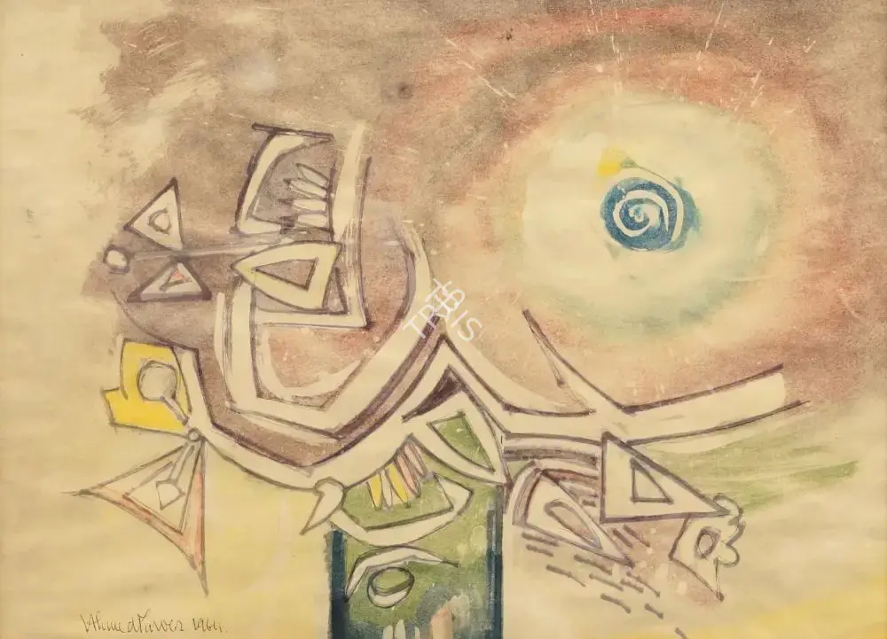 Ahmed Parvez (Artist), Symbols and Sun, 1964, Painting