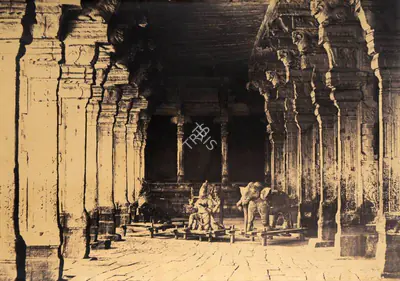Capt. Linnaeus Tripe (Photographer), Outer Prakarum, (or corridor) on the North side of the Temple of the god Sundareshwara, Madura, 1858, Antiquarian Photograph