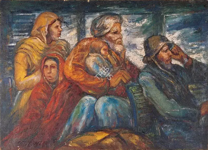 Abani Sen (Artist), Refugees in Train, 1951, Painting