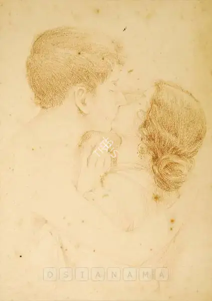 Hemendranath Mazumdar (Artist), The Kiss, 1926, Drawing