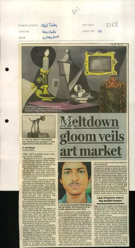 Archana Khare (Reporter), Meltdown Gloom Veils Art Market, 2009, Newspaper Clipping