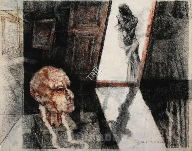 Ray, Shyamal Dutta (Artist). Composition With Head And Figure, 1991 | Painting, Sa.Onl/11.05.06, 2006 · Saffronart