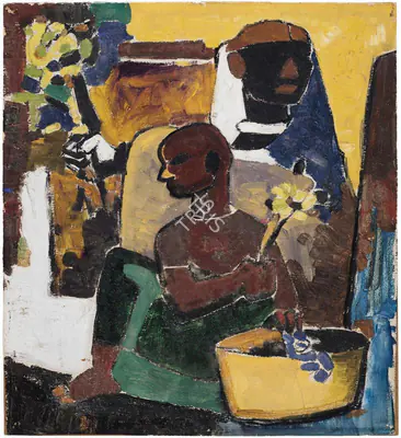 M.F. Husain (Artist), Untitled (Mother and Child), 1951, Painting