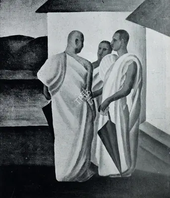 George Keyt (Artist), Group of Bhikshus, 1930, Painting