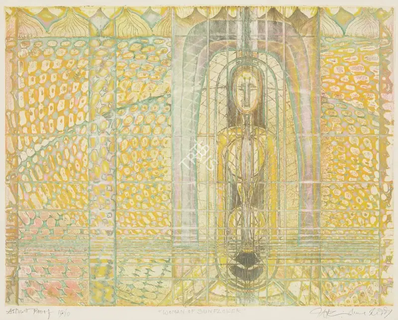 Krishna Reddy (Artist), Woman of Sunflower, 1995, Graphic Art