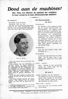 Erich Pommer (Producer), Metropolis, 1927, Film Programme