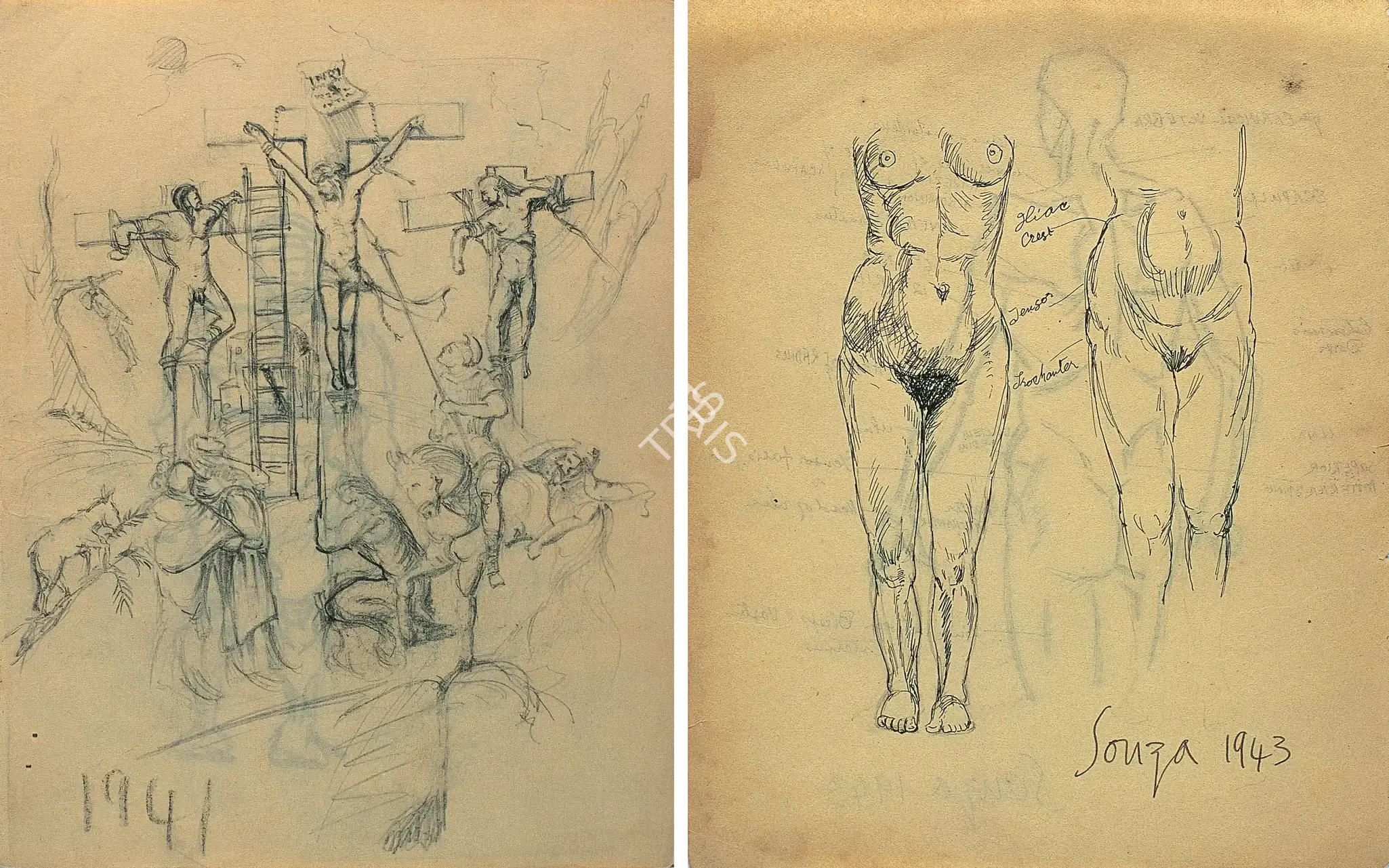 F.N. Souza (Artist), Crucifixion, 1941, Drawing