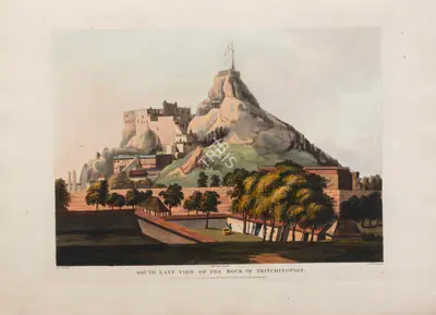 H. Merke (Printmaker), South East view of the Rock of Tritchinopoly, 1804, Aquatint