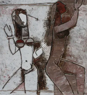 M.F. Husain (Artist), Untitled (Two Women), 1954, Painting