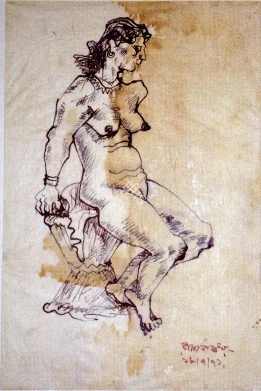 Ramkinkar Baij (Artist), Nude, 1971, Drawing