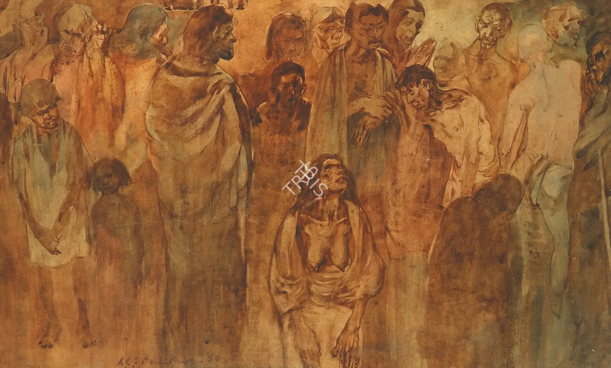 Paniker, K.C.S. (Artist). Pavement Dwellers - World War II, 1950 | Painting, Os.Mum/21.06.12, 2012 · Osian's
