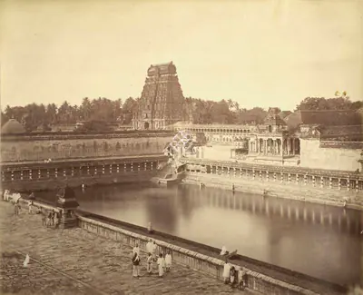 Studio Nicholas & Co. (Photographic Studio), Chidambaram. Shivaganga Tank & Western Gopuram, 1870, Antiquarian Photograph