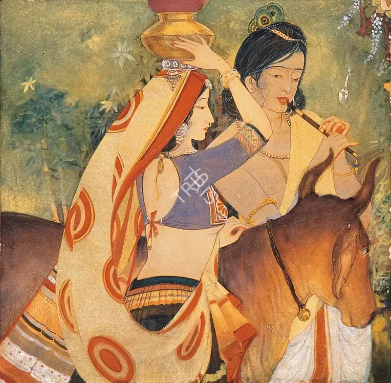 Somalal Shah (Artist), Krishna, Radha & Companion, 1951, Painting