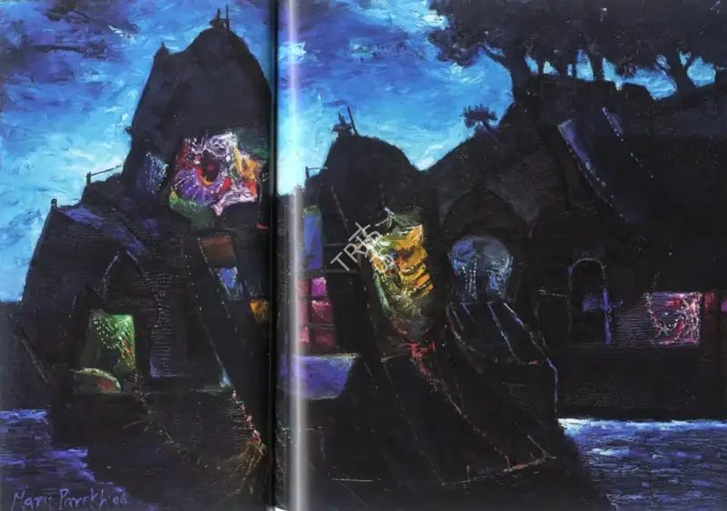 Manu Parekh (Artist), Benaras at Night, 2006, Painting