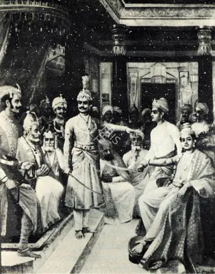 Raja Ravi Varma (Artist), Shri Krishna as envoy, 1906, Graphic Art