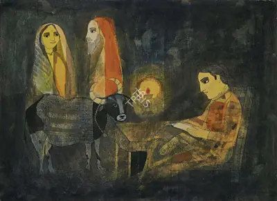 Badri Narayan (Artist), Remembering the Dialogue Between Savitri and Yama, 1991, Painting
