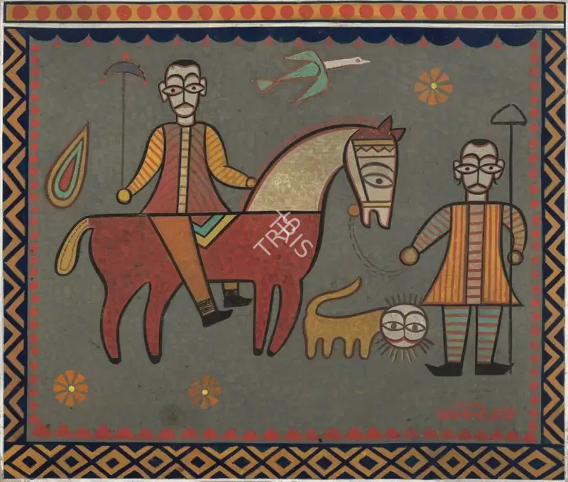 Jamini Roy (Artist), Untitled (Rider with an Umbrella), 1945, Painting