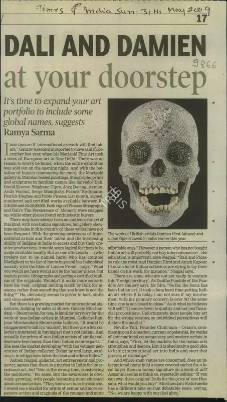 Ramya Sarma (Reporter), Dali and Damien At Your Doorstep, 2009, Newspaper Clipping