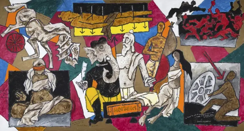 Husain, M.F. (Artist). Mahabharata, 1990 | Painting, Sa.Del/27.09.25, 2025 · Saffronart