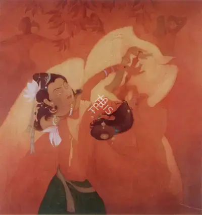 M.A.R. Chughtai (Artist), Krishna and the Gopis, Painting