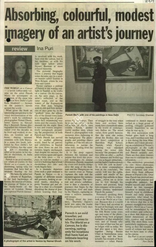 Ina Puri (Writer), Absorbing, Colourful, Modest Imagery of an Artist's Journey, 2010, Newspaper Clipping