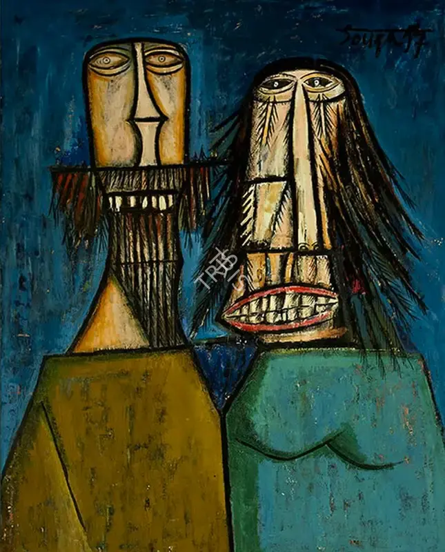 F.N. Souza (Artist), Man and Woman Laughing, 1957, Painting