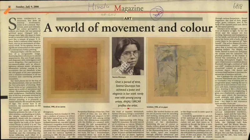 Seema Ghurayya (Reporter), A World of Movement and Colour, 2000, Newspaper Clipping