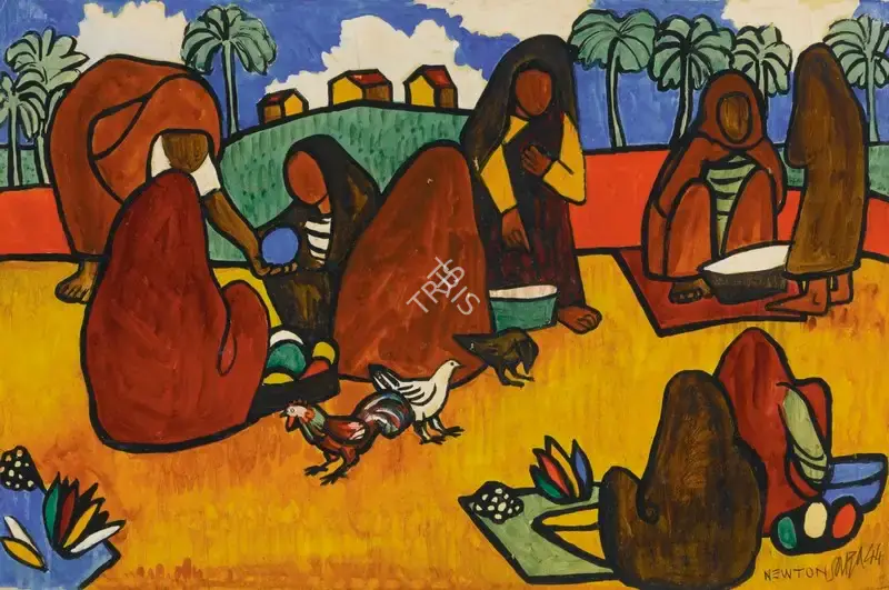 F.N. Souza (Artist), Goan Peasants in the Market, 1944, Painting