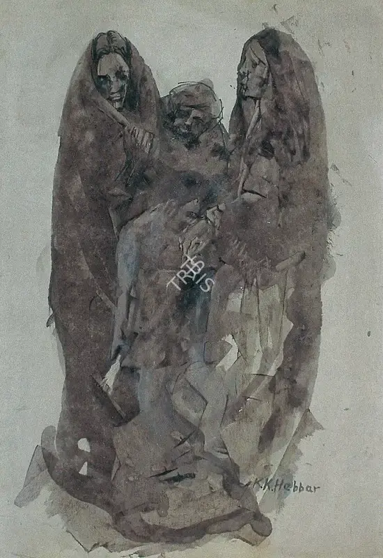 K.K. Hebbar (Artist), Family, 1949, Painting