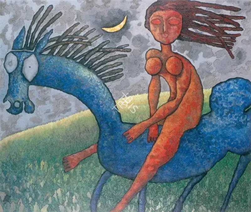 Prokash Karmakar (Artist), Woman Riding Horse, 2002, Painting