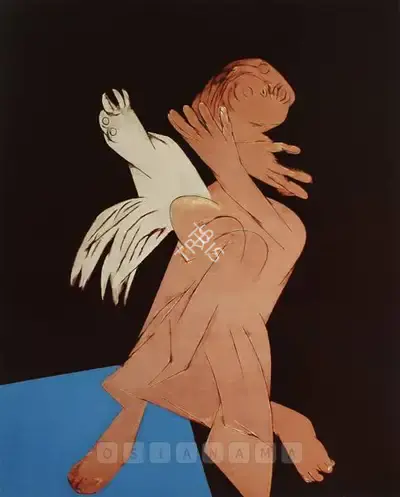 Tyeb Mehta (Artist), Falling Figure With Bird, 1988, Painting
